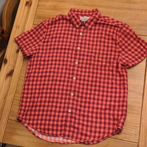 Men's Lucky Brand Short-Sleeve Button Down Red Checkered Flannel Shirt, Size L